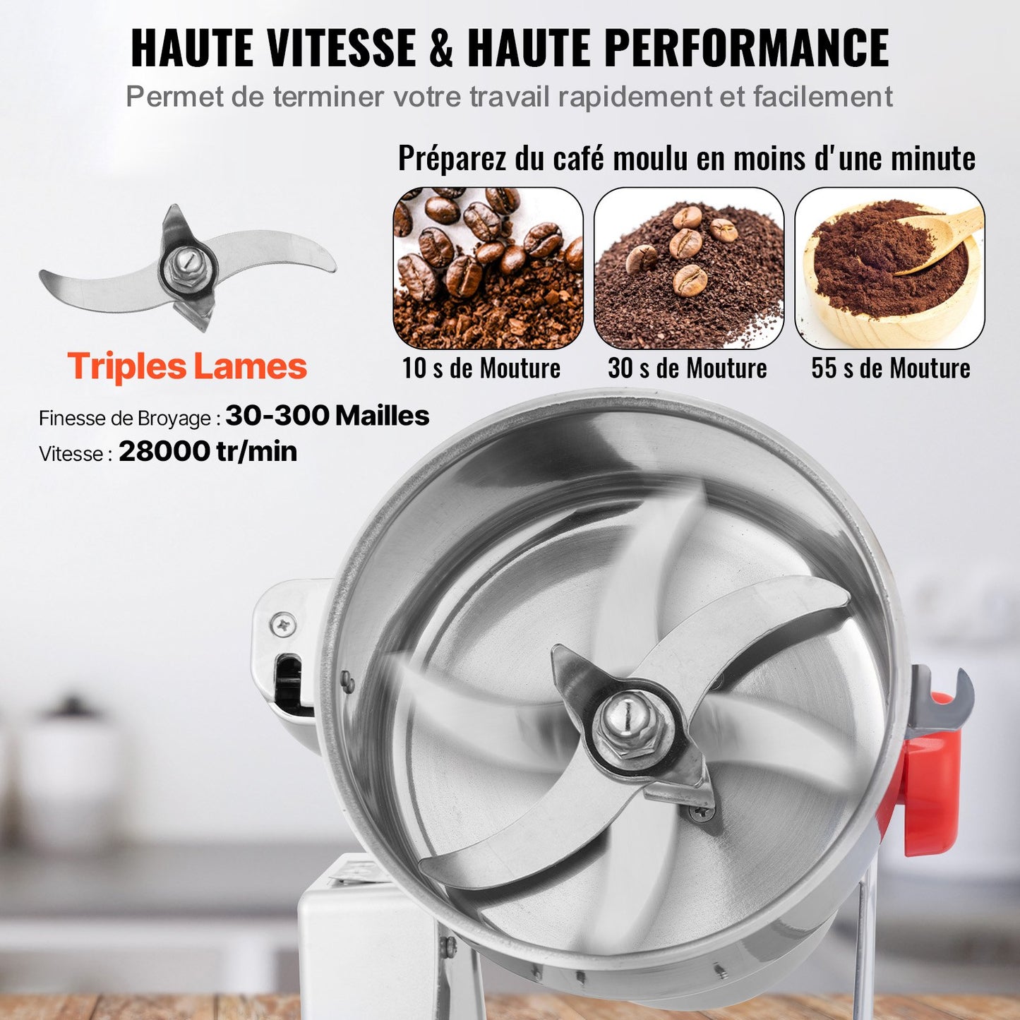 1000g elektrisk spannmålskvarn, höghastighets 3000W kommersiella kryddkvarnar, pulvermaskin i rostfritt stål, för torra spannmål, kryddor, spannmål, kaffe, majs, peppar, svängtyp