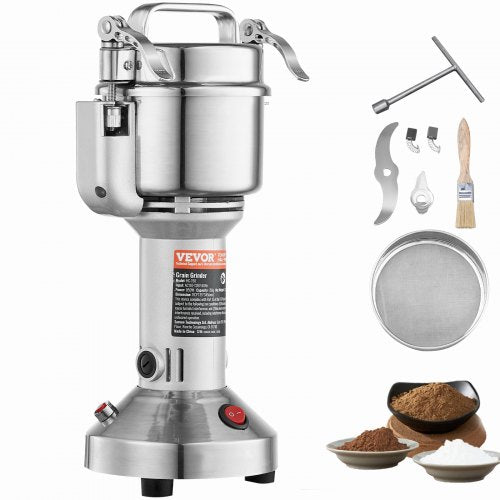 150g elektrisk spannmålskvarn, höghastighets 850W kommersiella kryddkvarnar, pulvermaskin i rostfritt stål, för torra spannmål, kryddor, spannmål, kaffe, majs, peppar, rak typ