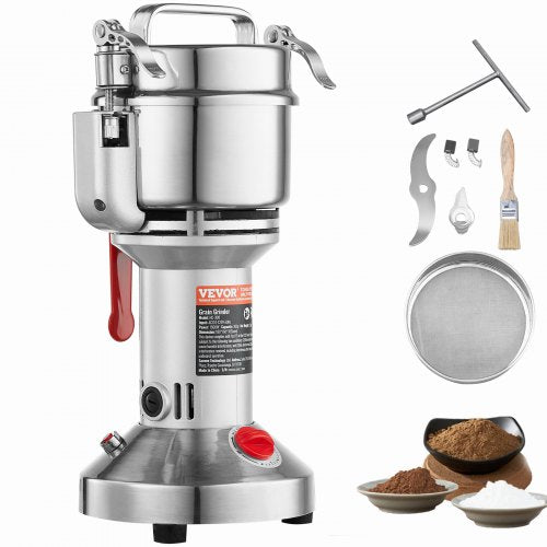 300g elektrisk spannmålskvarn, höghastighets 1500W kommersiella kryddkvarnar, pulvermaskin i rostfritt stål, för torra spannmål, kryddor, spannmål, kaffe, majs, peppar, rak typ