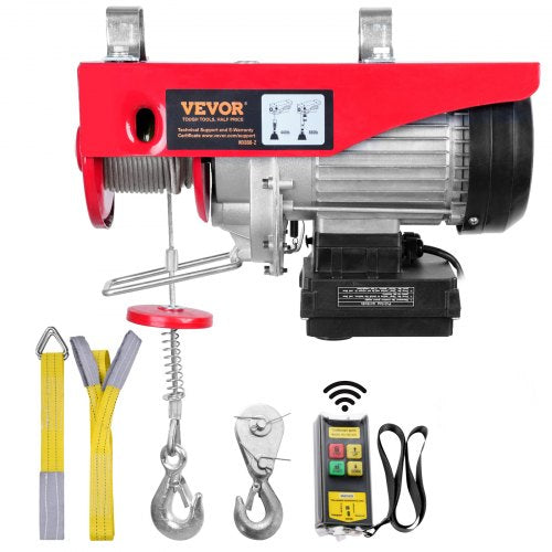 Elektrisk lyftanordning, 399,2 kg lyftkapacitet, 850W 220V elektrisk stålvajervinsch med trådlös fjärrkontroll, 1219 cm lyfthöjd med enkel kabel och motor i ren koppar, för garage, lager och fabrik
