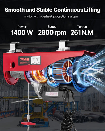 Elektrisk lyftkranvinsch 997,9 kg 9997,4 cm trådlös och 426,7 cm trådbunden fjärrkontroll