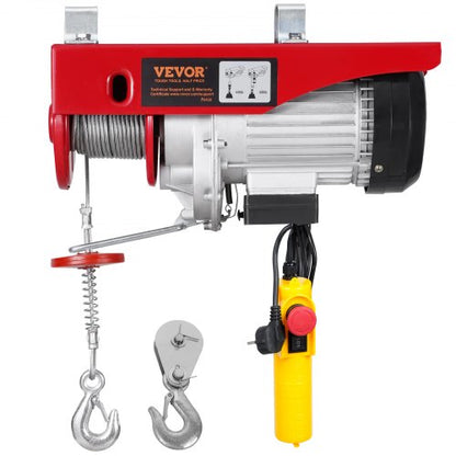 Elektrisk lyftanordning, 360 kg 230V elektrisk vinsch med 4,2 meter trådbunden fjärrkontroll, 12,2 meter lyfthöjd med enkel kabel, enkla/dubbla selar, nödstopp, lyftanordning för garage, lager, fabrik
