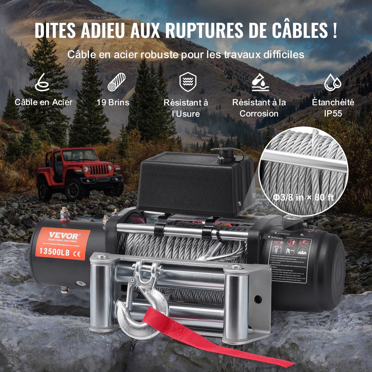 Elektrisk vinschtruck 6123,5 kg stålvajer IP65 vattentät fjärrkontroll