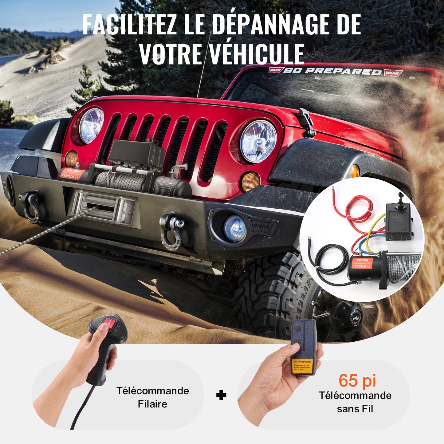 Elektrisk vinschtruck 6123,5 kg stålvajer IP65 vattentät fjärrkontroll