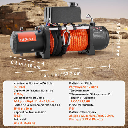 Elektrisk vinschtruck 6123,5 kg syntetiskt rep vattentät fjärrkontroll