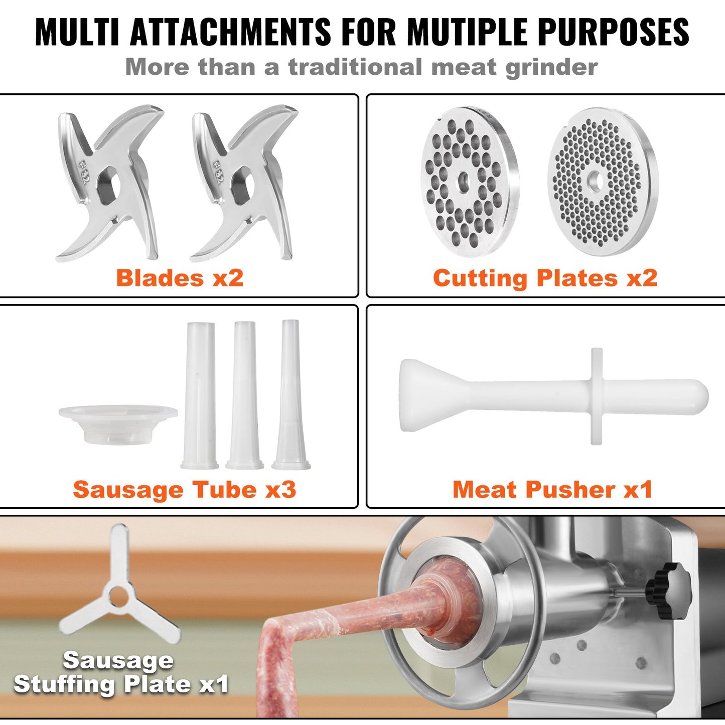 Kraftig elektrisk köttkvarn 449,5 kg/h Kapacitet 1100W &amp; korvfyllare