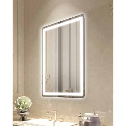 LED-badrumsspegel, 60 x 80 cm LED-badrumsspegel med frontbelysning och bakgrundsbelysning, imfri spegel med minne och belysning, steglöst dimbar badrumsspegel i 3 färger, väggmonterad