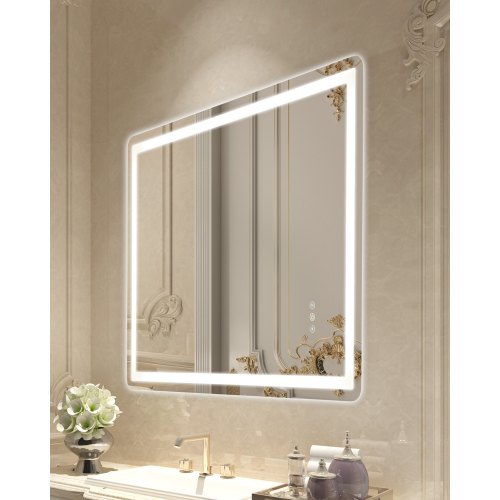 LED-badrumsspegel, 70 x 100 cm LED-badrumsspegel med frontbelysning och bakgrundsbelysning, imfri spegel med minne och belysning, steglöst dimbar badrumsspegel i 3 färger, väggmonterad