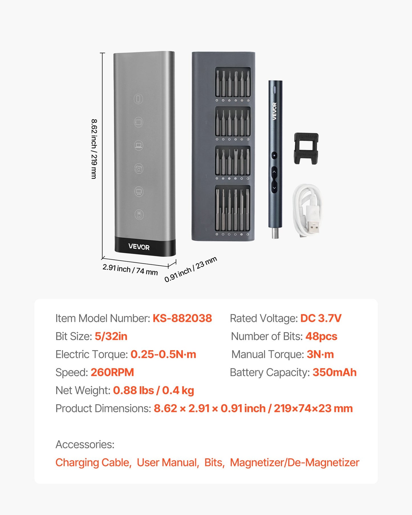 Elektrisk precisionsskruvmejselsats, 48 ​​magnetiska bits, mini elektrisk skruvmejsel med magnetisk förvaringslåda, S2-stålbits, LED-lampa, typ-C-laddning, för reparation av telefoner, bärbara datorer och elektronik