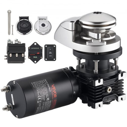 Vertikalt fiskespel, 12V DC 600W, ankarsystem för ankarspel, lämpligt för 6,35 mm kätting eller 14,3 och 15,9 mm nylonrep, max dragkraft 320 kg, konstruktion i 316 rostfritt stål, för båtar 6-11 m