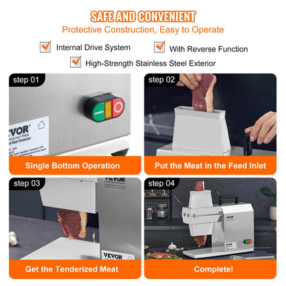 Kommersiell köttmörare, kraftigt köksredskap i rostfritt stål med handtag, köttång och rengöringsborste, 450W elektrisk köttmörare för nötkött, kalkon, kyckling, fläsk och fisk
