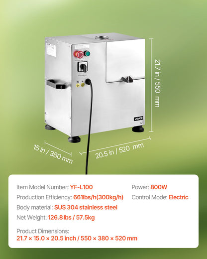 Kommersiell sockerrörspress, 800W elektrisk sockerrörspress med 300 kg/h hög effekt, 4 valsar i rostfritt stål, sockerrörspress för hemmabruk/kommersiellt bruk
