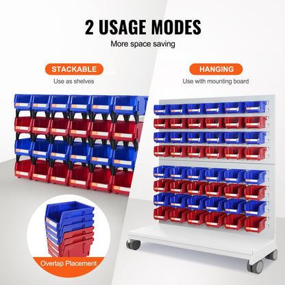 Plastförvaringslåda, (13 x 10 x 7,5 cm), hängande stapelbar förvaringslåda, blå/röd, 24-pack, kraftiga stapelbara behållare för garderober, kök, kontor eller skafferi