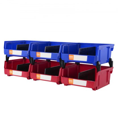 Plastförvaringslåda, (28 x 28 x 13 cm), hängande stapelbar förvaringslåda, blå/röd, 6-pack, kraftiga stapelbara behållare för garderober, kök, kontor eller skafferi