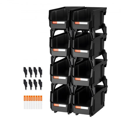 Stapelbara förvaringslådor i plast, 27,6 x 14 x 13 cm (8-pack), plastbehållare för organisering och förvaringslådor för garderober, garage, smådelar, kontorsmaterial och andra tillbehör, svart