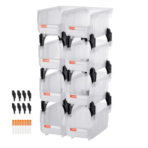 Stapelbara förvaringslådor i plast, 27,6 x 14 x 13 cm (8-pack), plastbehållare för organisering och förvaring av garderober, garage, smådelar, kontorsmaterial, andra tillbehör, transparent
