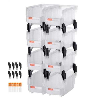 Stapelbara förvaringslådor i plast, 27,6 x 14 x 13 cm (8-pack), plastbehållare för organisering och förvaring av garderober, garage, smådelar, kontorsmaterial, andra tillbehör, transparent