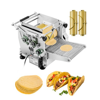 Elektrisk tortillamaskin, automatisk majstortillamaskin med non-stick-beläggning och två formar (10 cm + 15 cm), elektrisk chapattimaskin lämplig för produkter, sopes roti, pita, tortilla, pizza