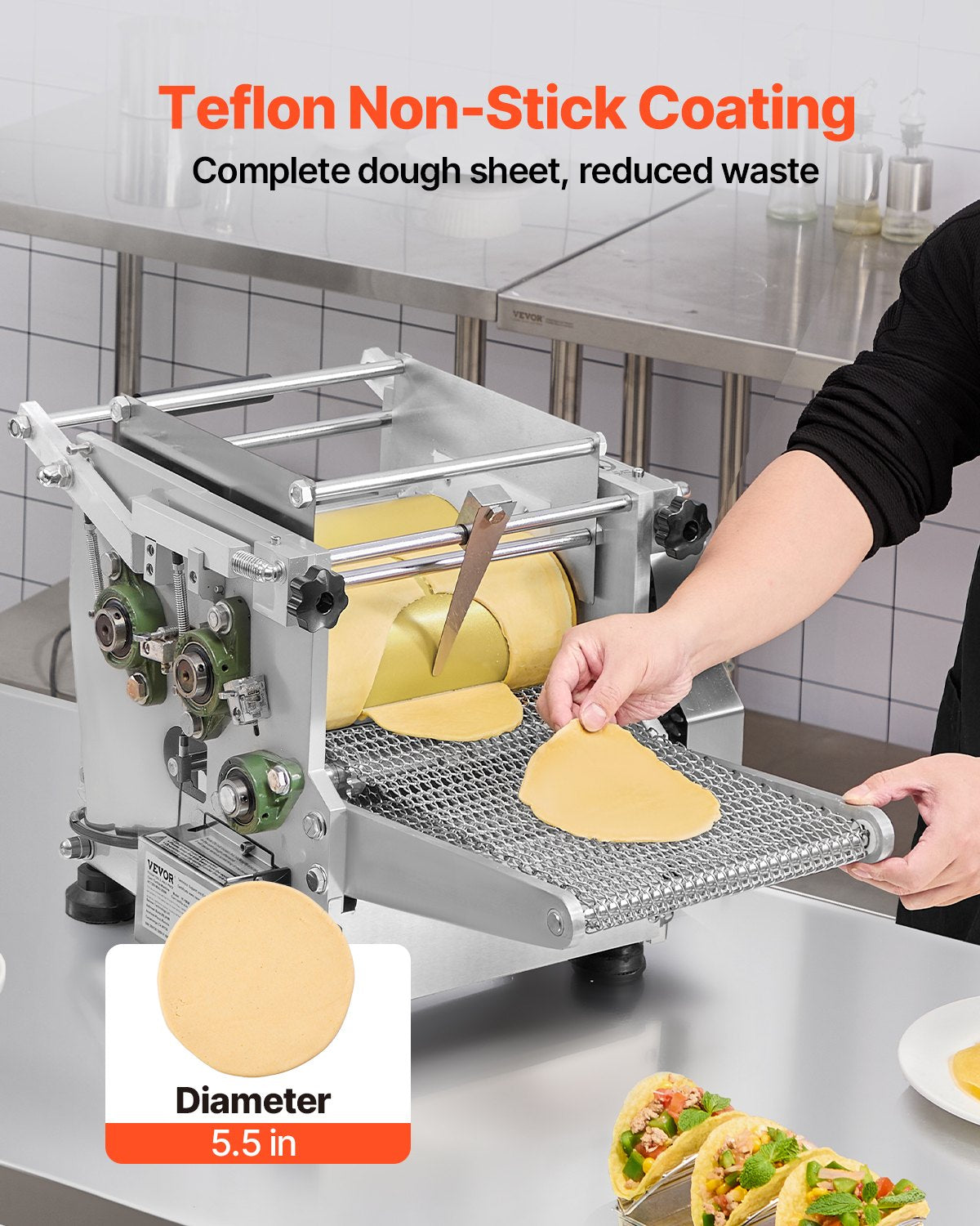 Elektrisk tortillamaskin, 5,5 tums diameter automatisk majstortillamaskin med non-stick beläggning, elektrisk chapattimaskin lämplig för produkter sopes gorditas roti pita tortilla pizza
