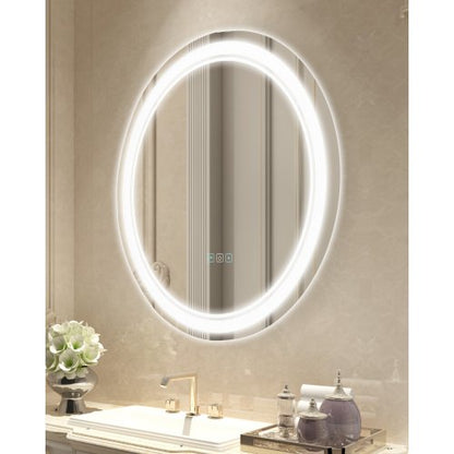 LED-badrumsspegel, 60 cm rund LED-badrumsspegel med frontbelysning och bakgrundsbelysning, imfri spegel med minne och belysning, steglöst dimbar badrumsspegel med 3 färger, väggmonterad