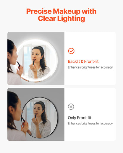 LED-badrumsspegel, 60 cm rund LED-badrumsspegel med frontbelysning och bakgrundsbelysning, imfri spegel med minne och belysning, steglöst dimbar badrumsspegel med 3 färger, väggmonterad