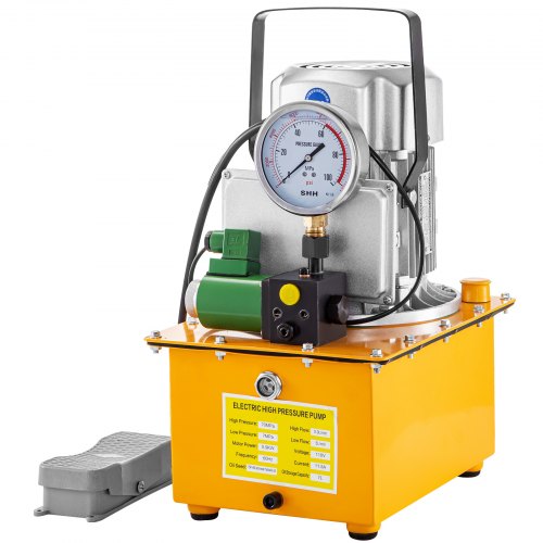 Hydraulic Electric Pump, 750W Hydraulic Driven Pump, 70 MPa(10152 PSI) Single Acting, 220V, Solenoid Pedal, 7L Hydraulic Power Pack Cylinder