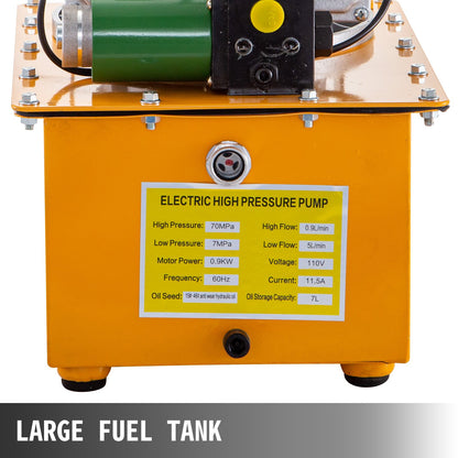 Hydraulic Electric Pump, 750W Hydraulic Driven Pump, 70 MPa(10152 PSI) Single Acting, 220V, Solenoid Pedal, 7L Hydraulic Power Pack Cylinder