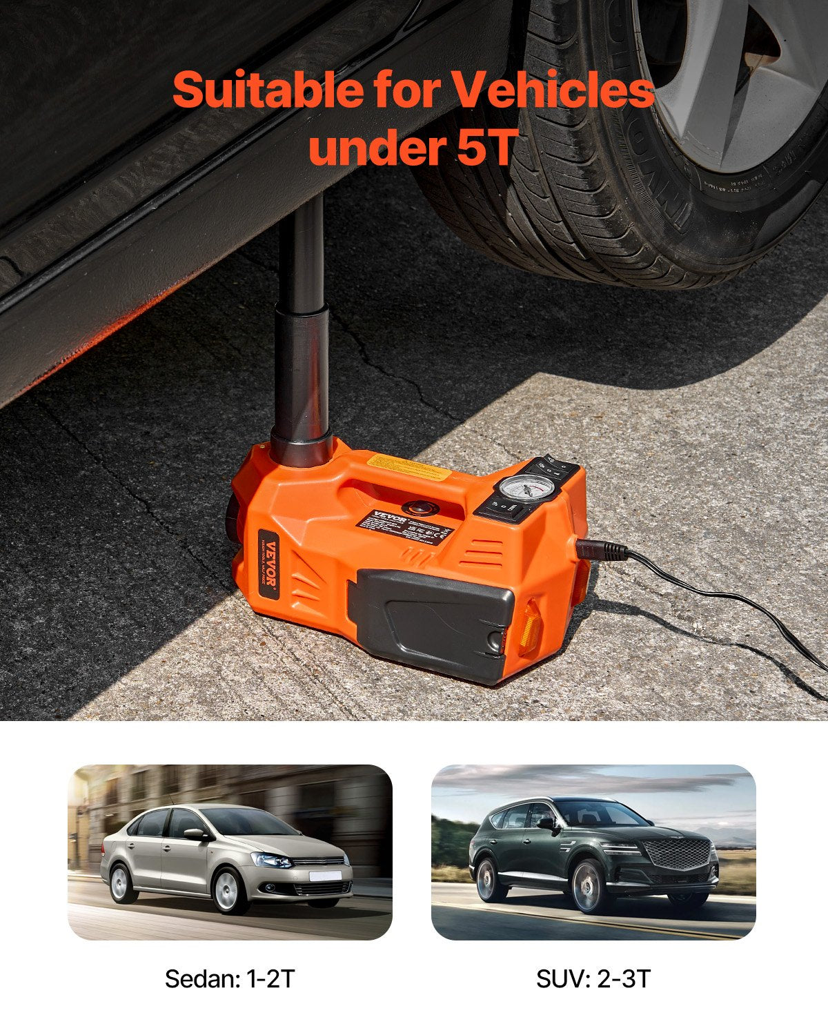 Eldomkraft för bil, 5 ton/11000 lbs, elektrisk saxdomkraft med inbyggd pump, 12V justerbart däckbyte med säker hammare och LED-ljus, bärbar domkraftsats för sedan, SUV, lastbil