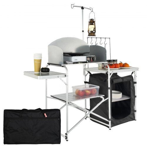 Campingköksbord Hopfällbart Bärbart Kockbord 1 Skåp &amp; Vindskydd