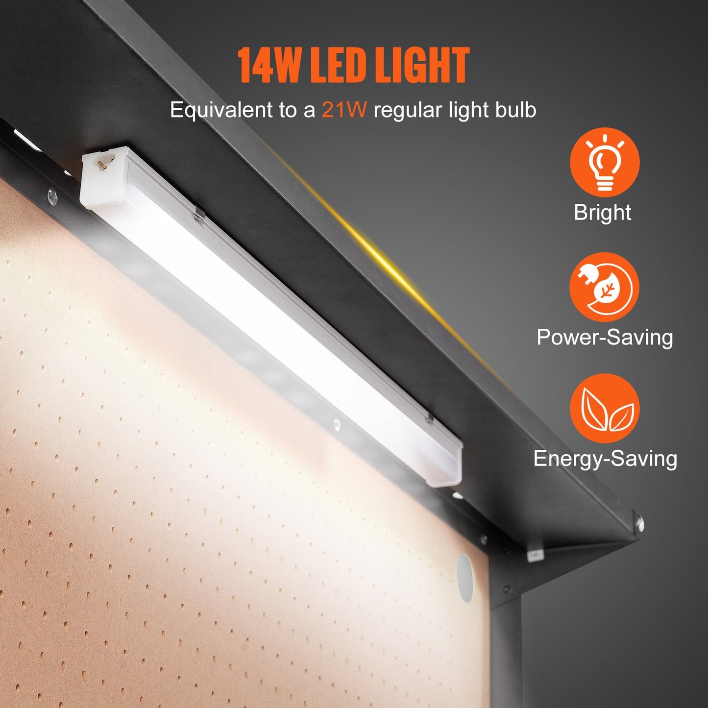 Arbetsbänk A3 Stål Arbetsbänk För Garage Max. 1500W Kraftig Arbetsbänk 90 kg Viktkapacitet 0,47" Bänkskiva Tjocklek Arbetsbänk i Hårdträ 1,5 m Kabel 4x AC-uttag 2x USB-portar 30x Krokar