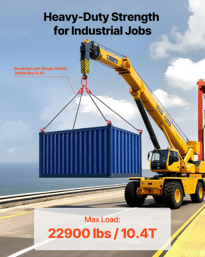 Kättinglyft, 10 mm x 3 m lyftkedjor med 4 gripkrokar, kraftig lyftlyft i G80-legerat stål, 10,4 tons kapacitet, justerbara motorkättinglyftar för bogsering av lastsäkerhet