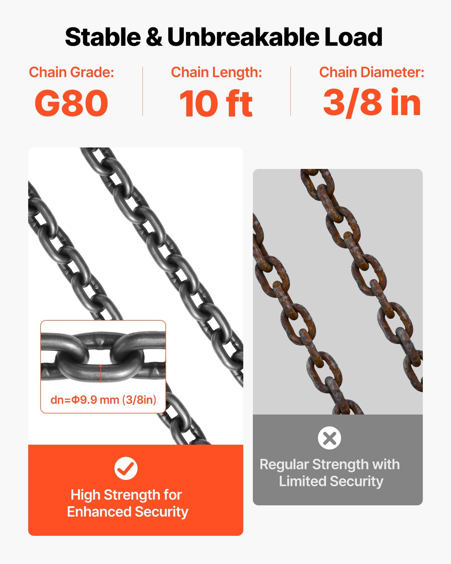 Kättinglyft, 10 mm x 3 m lyftkedjor med 4 gripkrokar, kraftig lyftlyft i G80-legerat stål, 10,4 tons kapacitet, justerbara motorkättinglyftar för bogsering av lastsäkerhet