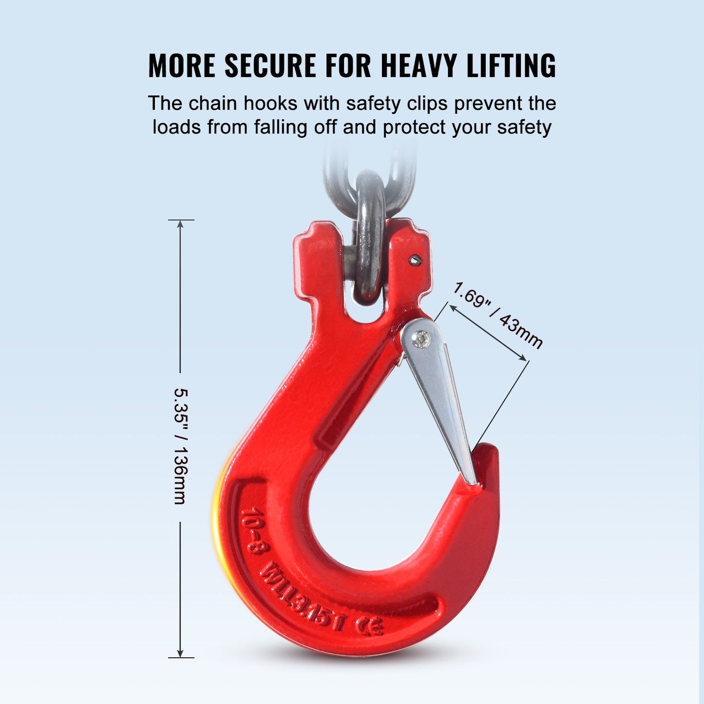 9,5 mm x 182,9 cm kättingslinga med 2 ben, G80 lyftkedja med gripkrokar, 4989,5 kg