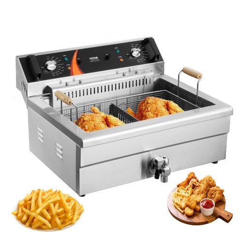 Kommersiell fritös, 3000W elektrisk kalkonfritös med korg, stor kapacitet 30,6 Qt / 29L bänkskiva med enkel oljefritös, rostfritt stål, temperaturkontroll, för köksrestaurangbruk, silver