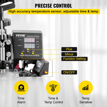 Värmepress, 10x12 tum / 25x30 cm, 2-i-1 clamshell sublimeringsskrivare med teflonbeläggning, digital exakt värmekontroll, kraftpress för t-shirt, hatt och keps