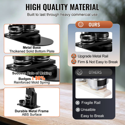 Knappmaskin, flera storlekar 1+2,25 tums stanspress för märkesmärken, barn DIY-presenter, knapptillverkningstillbehör med 500 st knappdelar och cirkelskärare och magisk bok