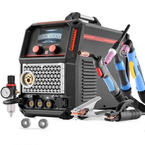 5-in-1 Plasma Cutter Welder Combo - CUT/TIG/Gas MIG/Flux MIG/MMA, 50A Non-Contact Plasma Cutting Machine & 200A Synergic Welder, 220V Aluminum Pulse Mig Welder Compatible with Spool Gun