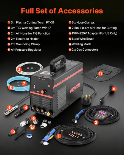 3-in-1 Plasma Cutter Welder Combo - CUT/TIG/MMA, 50A Plasma Cutting Machine & 200A TIG Stick Welder, LED Digital Display with 2T/4T/PA/PT Function for Home Repairs, Workshops, 220V