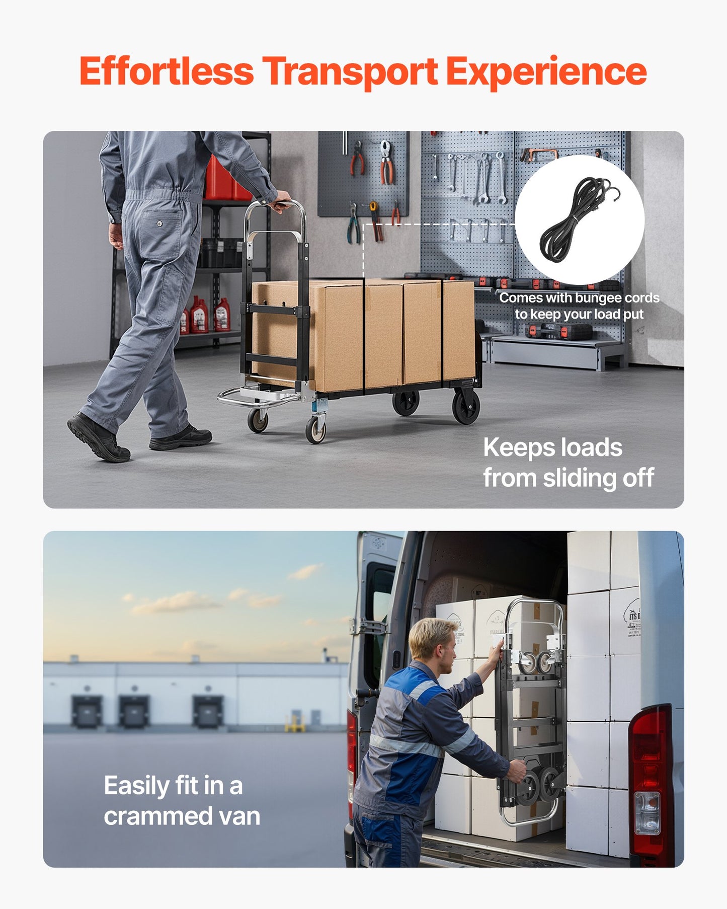 2-i-1 hopfällbar säckvagn, 226,9 kg lastkapacitet för 4-hjulsläge, konvertibel säckvagn med hjul och justerbart handtag, bärbar vagn för flytt av hem, kontor, lager