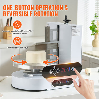 Cake Decorating Machine, Cake Cream Spreading Coating Smearing Machine, Low Noise Cake Frosting Machine, Turntable with Adjustable Scraper, for 4" to 12" Cake, 25-320RPM Rotating Speed, White