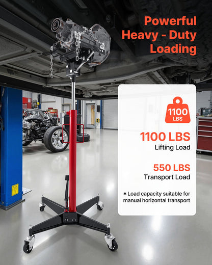 Hydraulic Transmission Jack, 1100 lbs / 0.5 Ton Lifting Capacity Telescoping Transmission Jack with Foot Pedal, 360° Swivel Wheel, 127-202 cm High Lifting Height, Lift Hoist for Garage/Shop