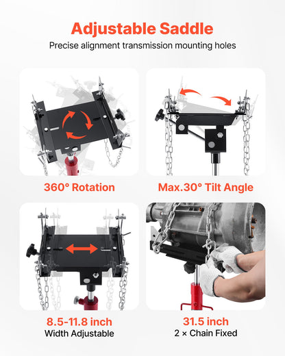 Hydraulic Transmission Jack, 1100 lbs / 0.5 Ton Lifting Capacity Telescoping Transmission Jack with Foot Pedal, 360° Swivel Wheel, 127-202 cm High Lifting Height, Lift Hoist for Garage/Shop
