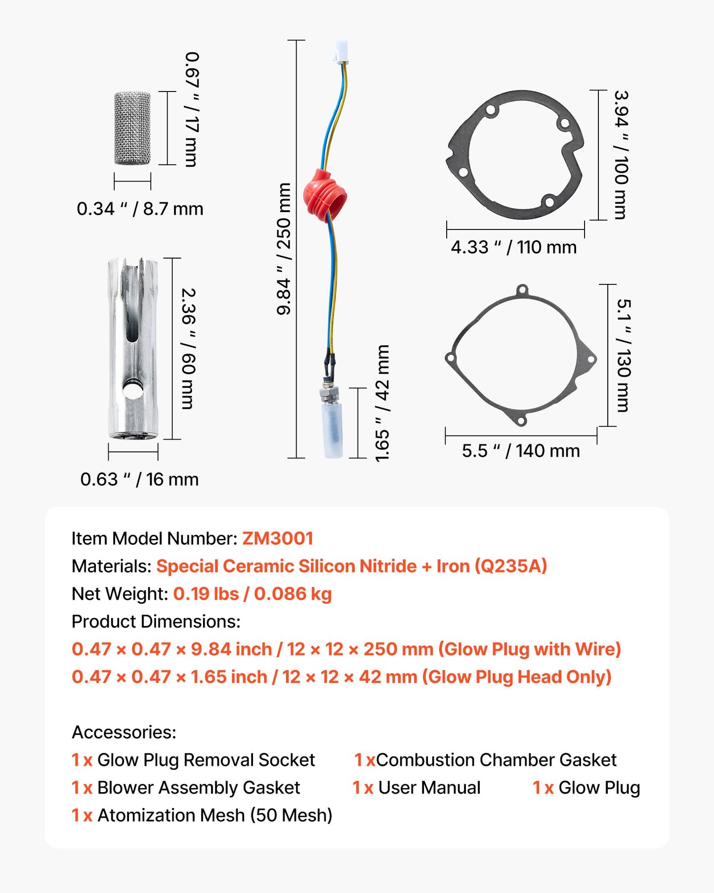 8V glödstiftsreparationssats, parkeringsdieselvärmare glödstiftssats med atomiseringsnät, kompatibel med 2KW 5KW 8KW dieselluftvärmarmodeller, dieselvärmaretillbehör för bil lastbil båt
