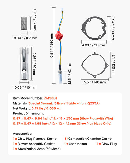 8V glödstiftsreparationssats, parkeringsdieselvärmare glödstiftssats med atomiseringsnät, kompatibel med 2KW 5KW 8KW dieselluftvärmarmodeller, dieselvärmaretillbehör för bil lastbil båt