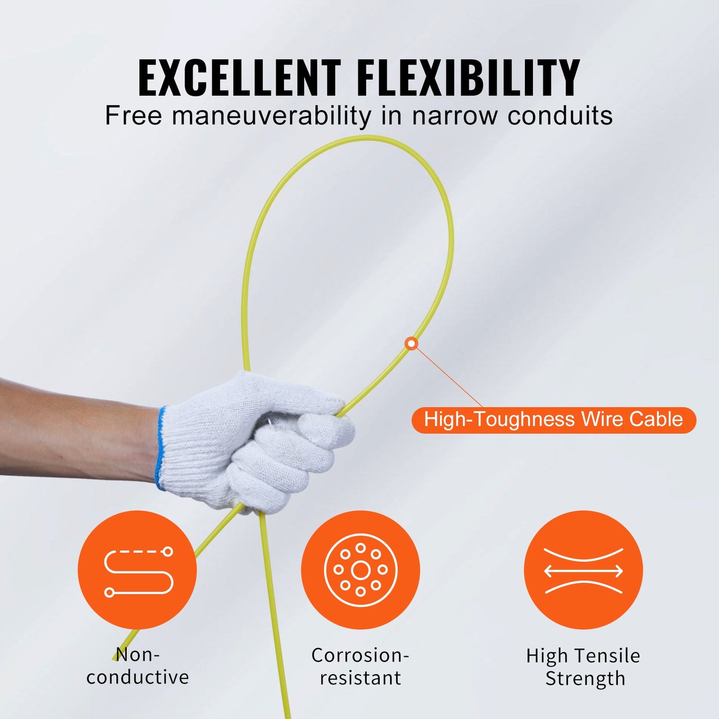 Fisktejp Kabelavdragare 30,5 m-4,23 mm (100 fot 1/6 tum) Glasfiber Hög plasthölje