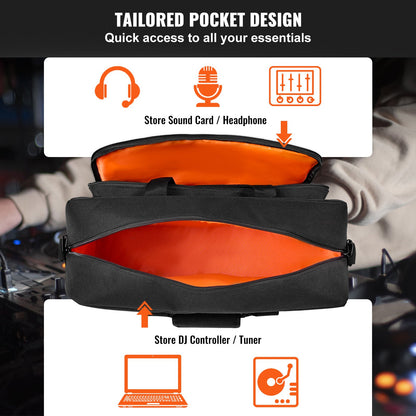 Vadderad gigbag för DJ-mixer, 1200D Oxford-tyg, bärväska för DJ-utrustning med förvaringsficka 1,4 m Avtagbar axelrem 0,39 tum vaddering, 19,29 x 8,66 x 15,34 tum förvaringsfodral för DJ-kontroller
