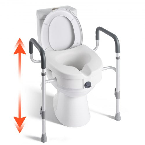 Raised Toilet Seat with Arms, 159 kg Capacity, 127 mm Lift Height & Adjustable Width, Widened Commode Elevated Toilet Seat Riser with Handles for Seniors, Elderly, Handicap, Disabled, Adults
