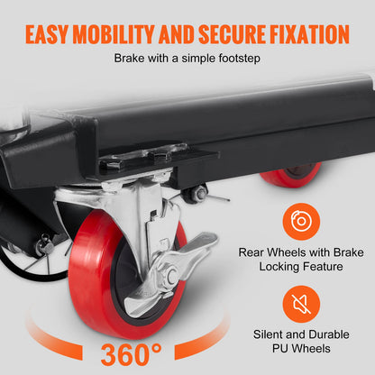 Hydraulisk lyftbordsvagn, 500 kg kapacitet 28,5" lyfthöjd, manuellt enkel saxlyftbord med 4 hjul och halkfri dyna, hydraulisk saxvagn för materialhantering, svart