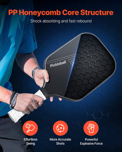 Pickleball-paddel, T700 kolfiberyta och bikakekärna, professionellt pickleball-paddel med ökad kraft, kontroll och spinn, proffs-pickleballracket för vuxna, män och kvinnor, svart