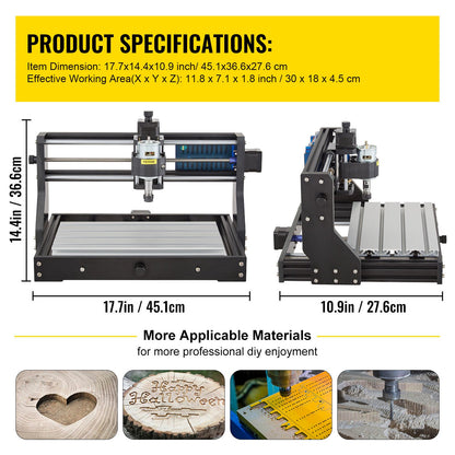 CNC 3018 Pro 300×180×45 mm CNC-maskin GRBL-styrd minigravör med offline-styrenhet 3-axlig gravyrmaskin för snidning, fräsning, plast, akryl, PVC, trä